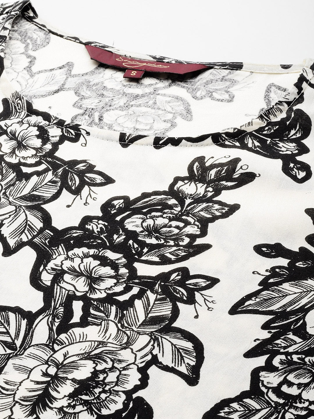 Sangria Floral Print Flutter Sleeves Kurta | Grocsy