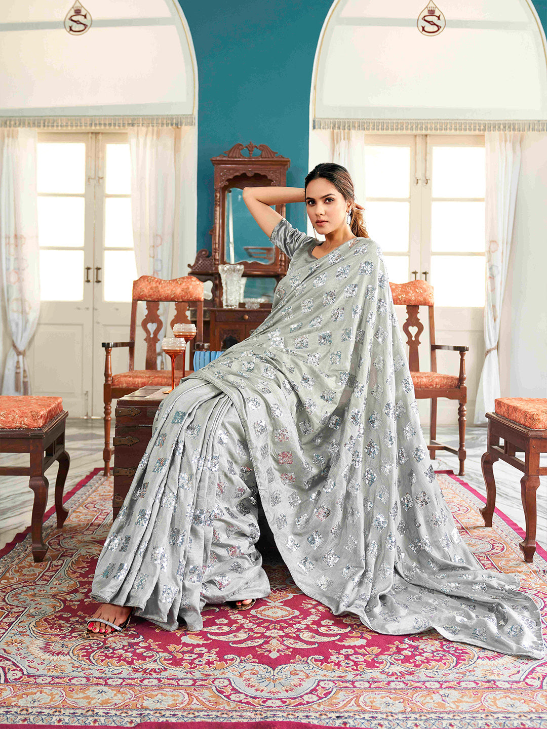 Tikhi Imli Embellished Sequinned Heavy Work Saree | Grocsy