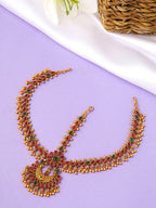 Yellow Chimes Gold-Toned Green Kundan Layered Temple Bridal Traditional Matha Patti | Grocsy