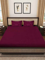KLOTTHE Maroon 300 TC Woolen Fitted Double King Bedsheet With 2 Pillow Covers | Grocsy