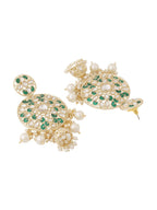 Shoshaa Green & Gold-Polished Kundan Studded Contemporary Jhumkas Earrings | Grocsy