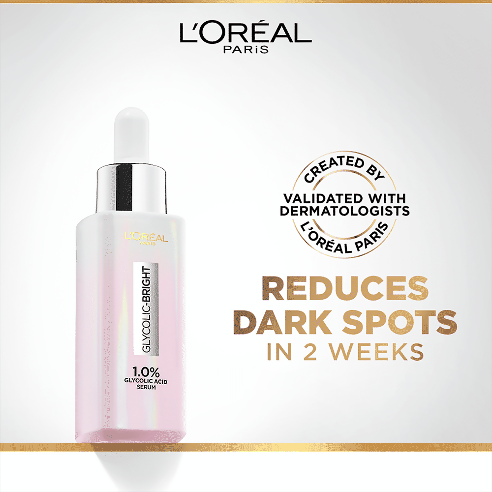 L'Oreal Paris Glycolic Acid Glowing And Protecting CSMS (Cleanser, Serum, Moisturizer, Sunscreen) Regime Kit | Grocsy
