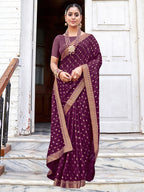 Saree Mall Purple & Gold-Toned Ethnic Motifs Printed Zari Sarees | Grocsy