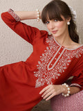 Indo Era Floral Yoke Design Thread Work Cotton Straight Kurta | Grocsy