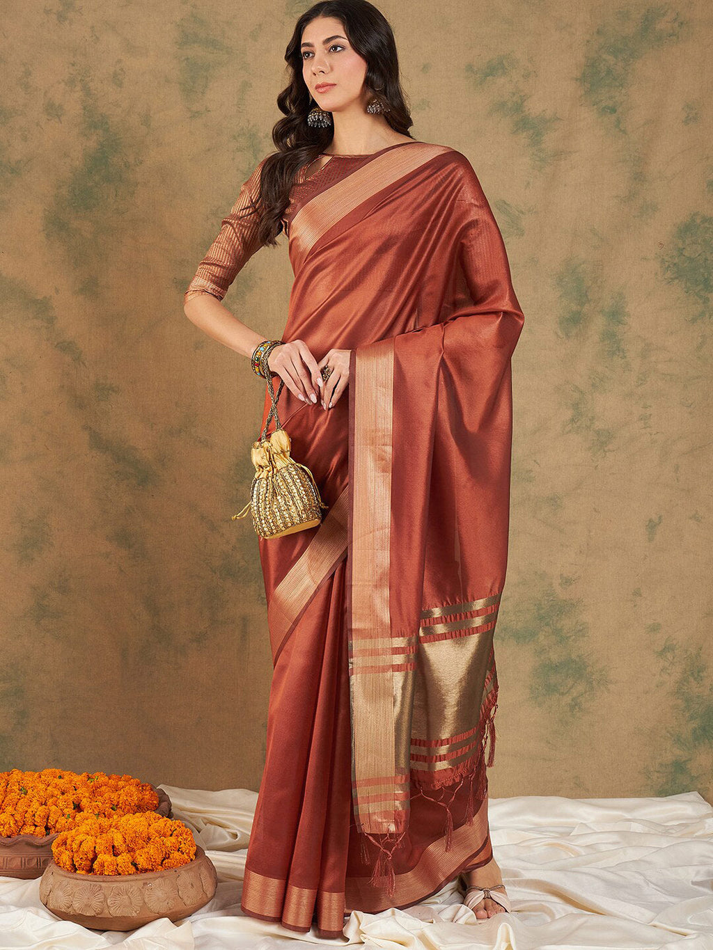 Sangria Woven Design Organza Sarees | Grocsy