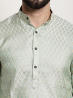 Sojanya Men Green & Beige Ethnic Motifs Jacquard Woven Design Straight Kurta | Grocsy