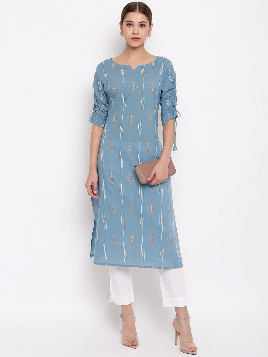 Janasya Women Blue Printed Straight Kurta | Grocsy