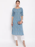 Janasya Women Blue Printed Straight Kurta | Grocsy