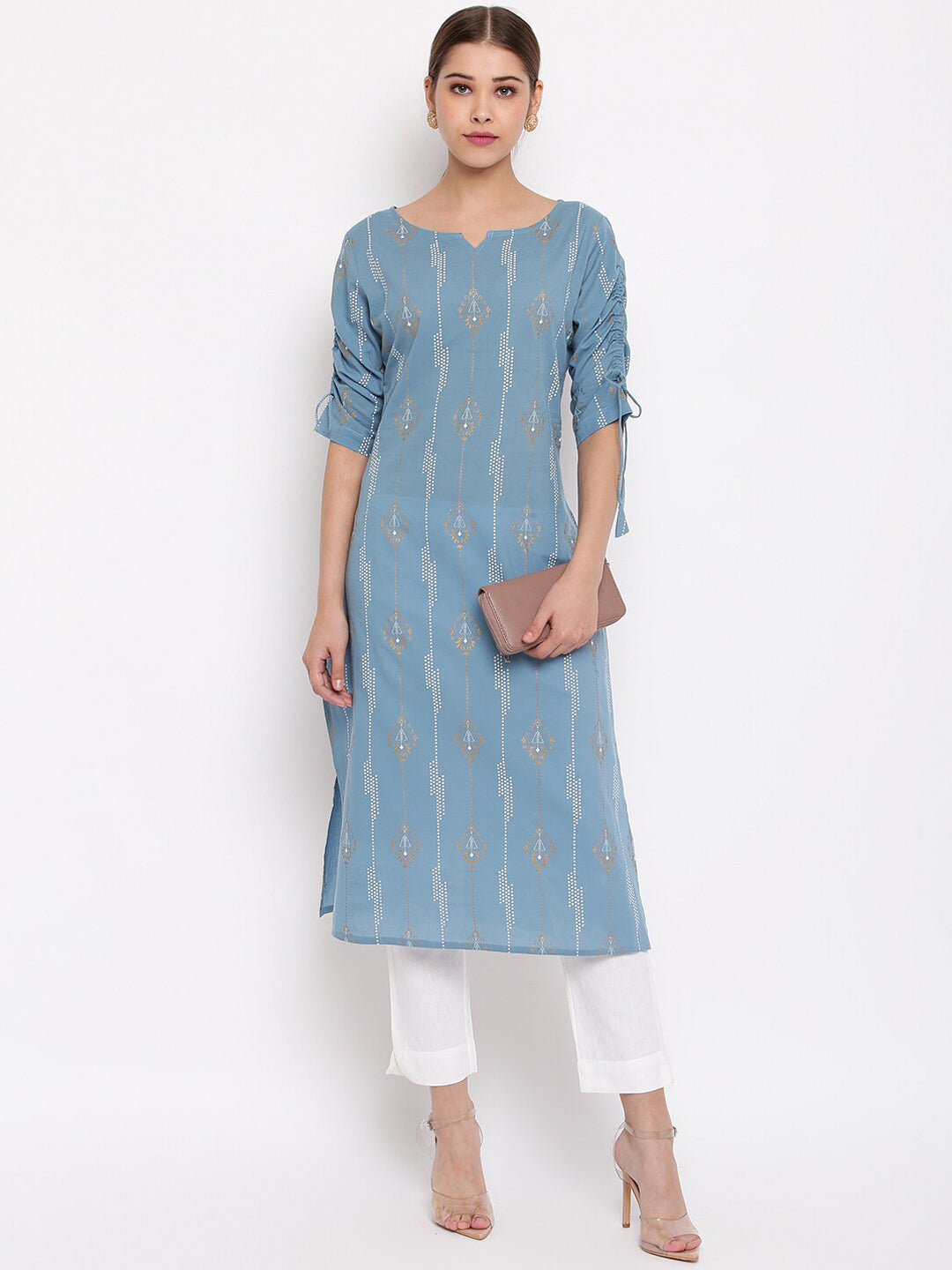 Janasya Women Blue Printed Straight Kurta | Grocsy