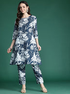 Indo Era Floral Printed Pure Cotton Kurta with Trousers | Grocsy