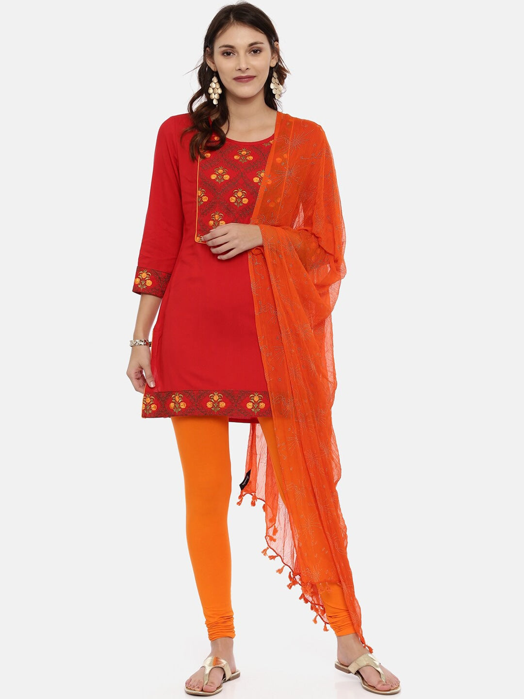 Souchii Orange & Gold-Toned Solid Dupatta | Grocsy