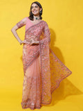 kasee Floral Embroidered Net Saree | Grocsy