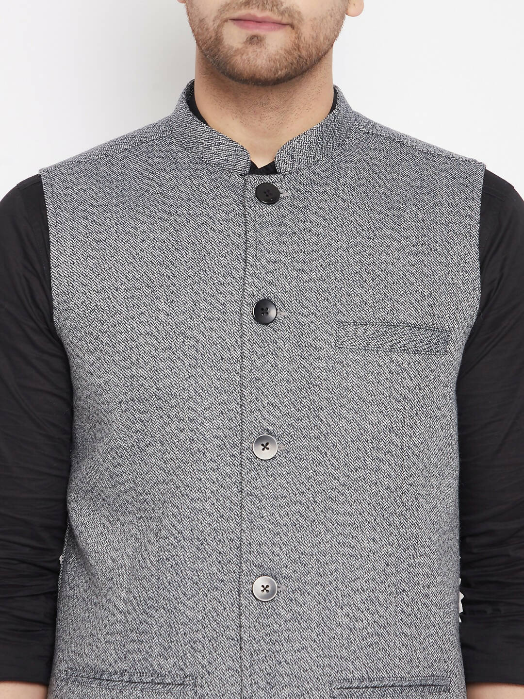 Even Apparels Grey Merino Men Woven Nehru Jacket PW689 | Grocsy