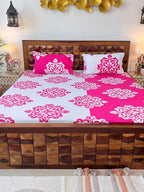 URBAN SPACE Divine White Ethnic Motifs 144 TC Cotton Queen Bedsheet & 2 Pillow Covers | Grocsy