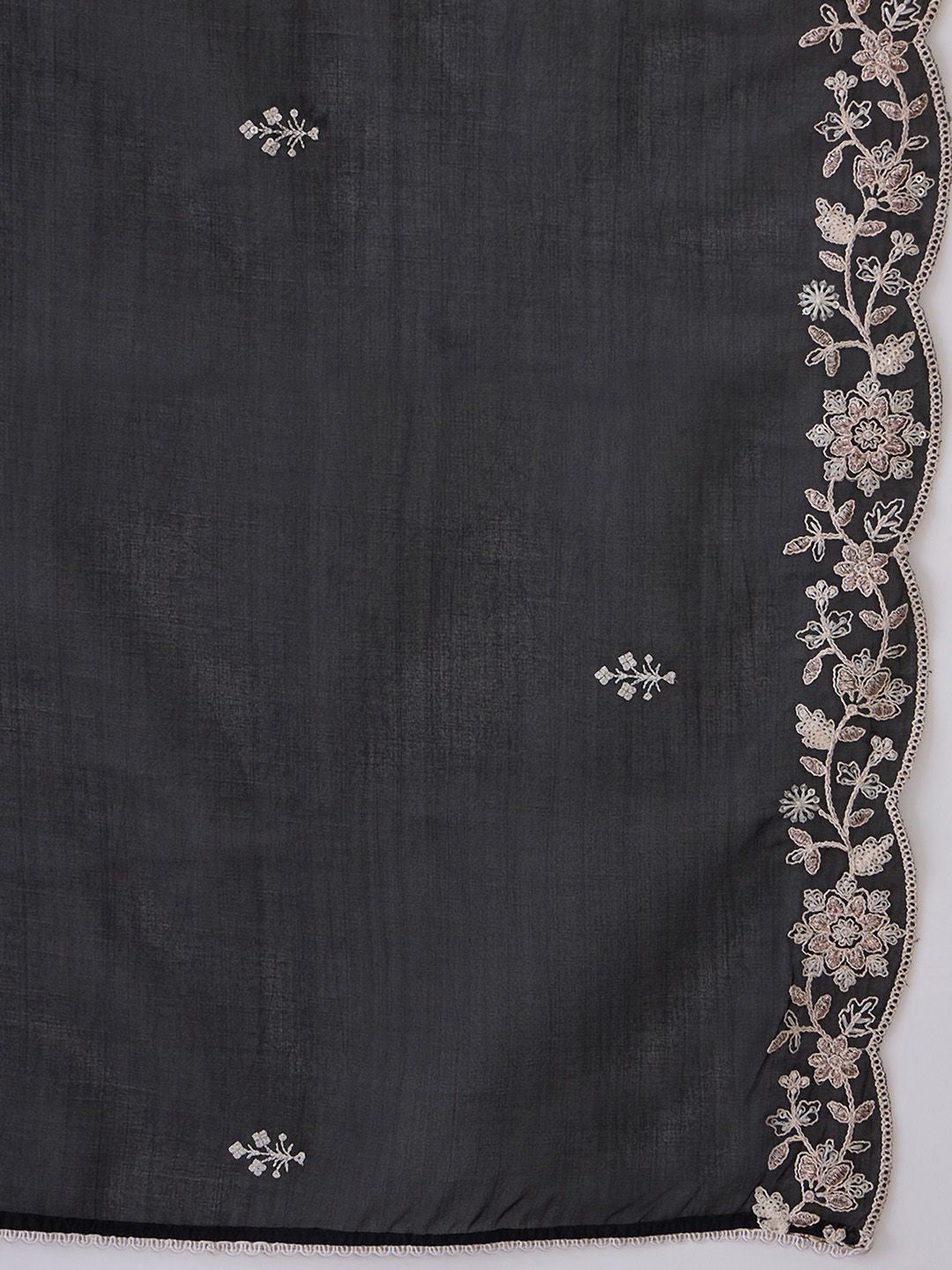 Indo Era Black Floral Embroidered Thread Work Kurta with Trousers & Dupatta | Grocsy