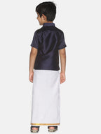 Sethukrishna Boys Navy Blue & White Shirt with Dhoti | Grocsy
