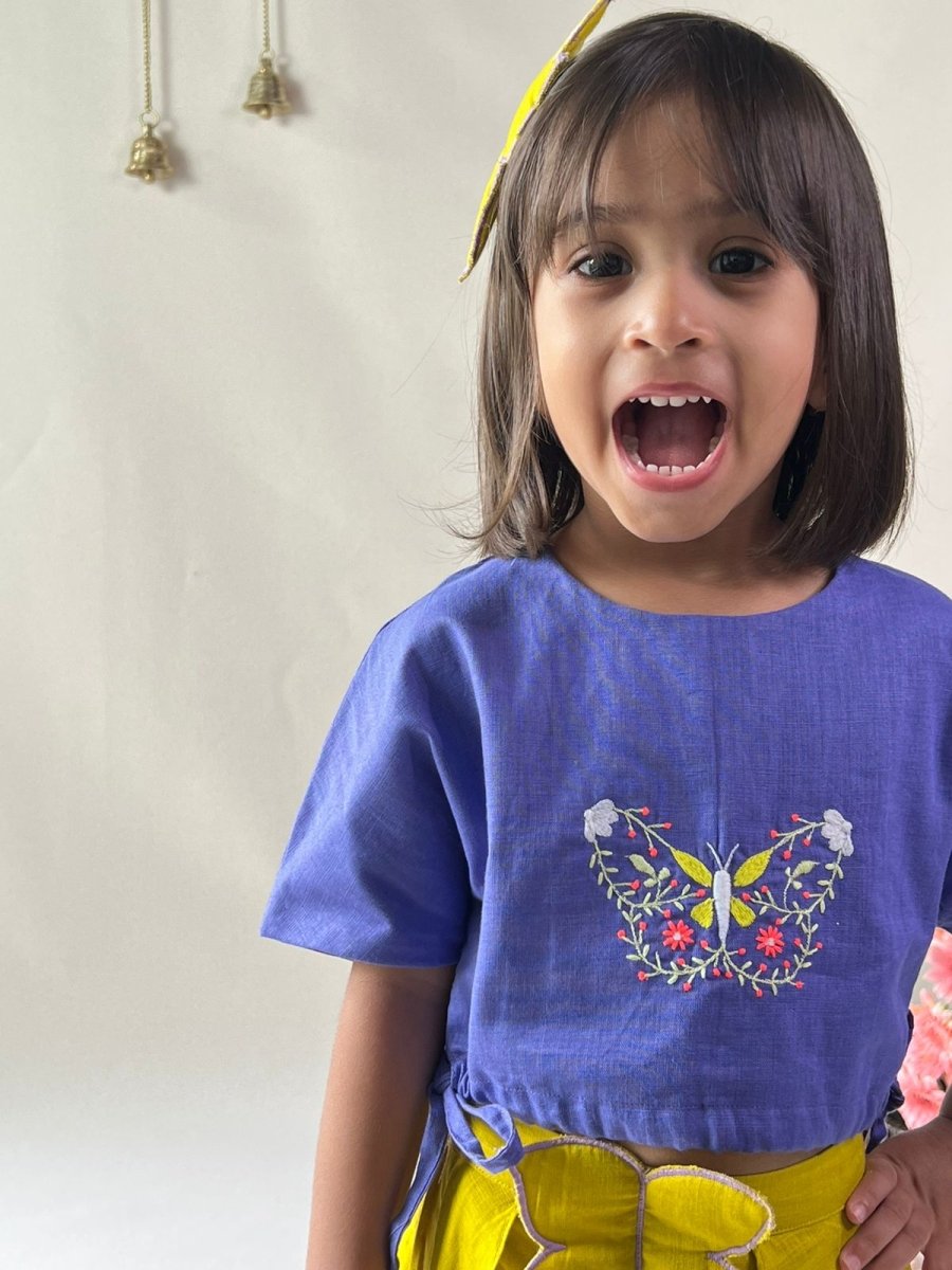 ArthLife Mustard Purple Butterfly Embroidered Co-Ord Set | Grocsy
