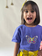 ArthLife Mustard Purple Butterfly Embroidered Co-Ord Set | Grocsy
