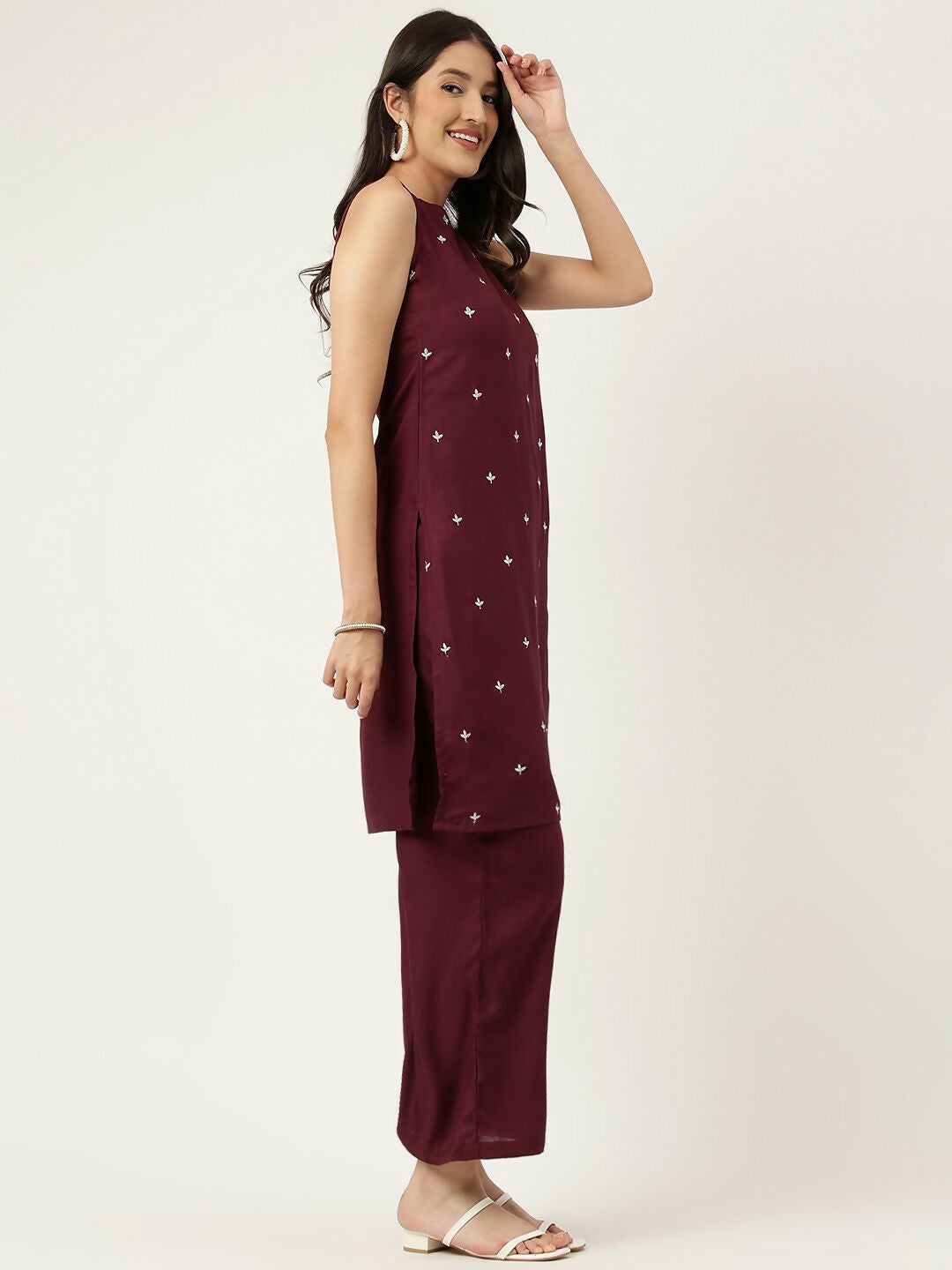 Joban Fashion Mahroon Rayon and Embroidered Work Straight Kurta Bottom Set | Grocsy