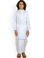 Sethukrishna Boys White Angrakha Pure Cotton Kurta With Dhoti Pants | Grocsy