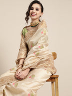 Saree Mall Ethnic Motifs Silk Blend Saree with Woven Design border | Grocsy