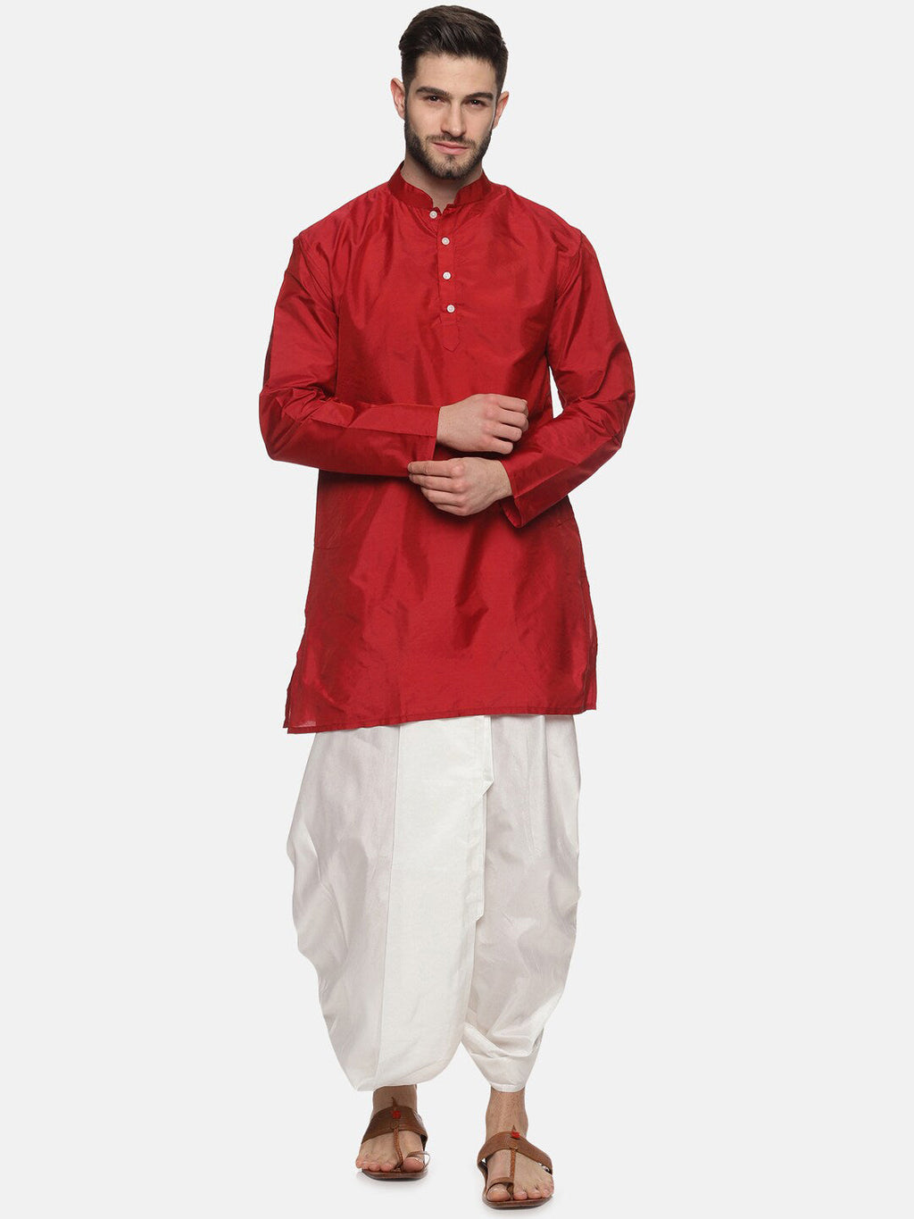 Sethukrishna Men Maroon Kurta with Dhoti Pants | Grocsy