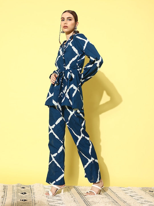 InWeave Women's Indigo Criss Cross Belted Coord Set | Grocsy