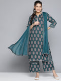 HERE&NOW Women Ethnic Motifs Printed Gotta Patti Kurta With Palazzos & With Dupatta | Grocsy
