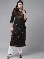 ADA Ethnic Motifs Embroidered Chikankari Cotton Straight Kurta | Grocsy