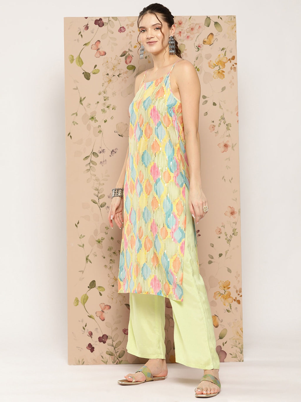 HERE&NOW Abstract Printed Straight Kurta with Solid Palazzos | Grocsy