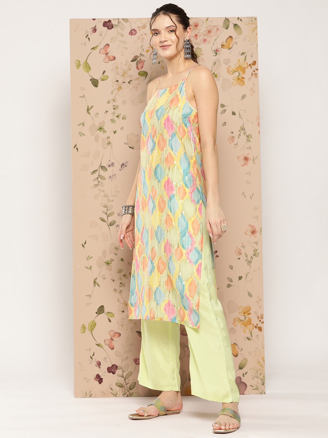 HERE&NOW Abstract Printed Straight Kurta with Solid Palazzos | Grocsy