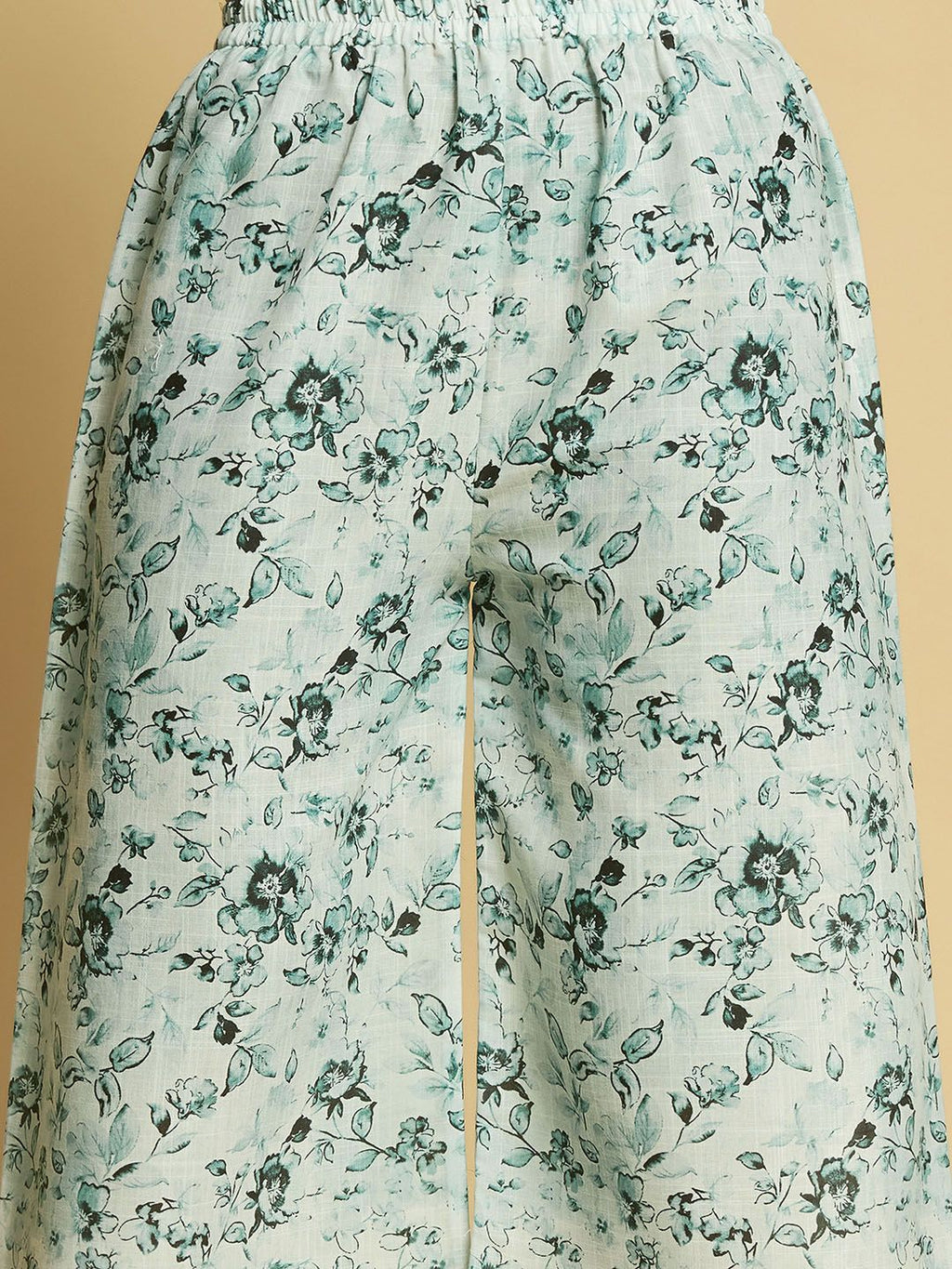Sangria Green Floral Printed Sleeveless Straight Linen Kurta & Palazzo | Grocsy
