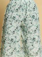 Sangria Green Floral Printed Sleeveless Straight Linen Kurta & Palazzo | Grocsy