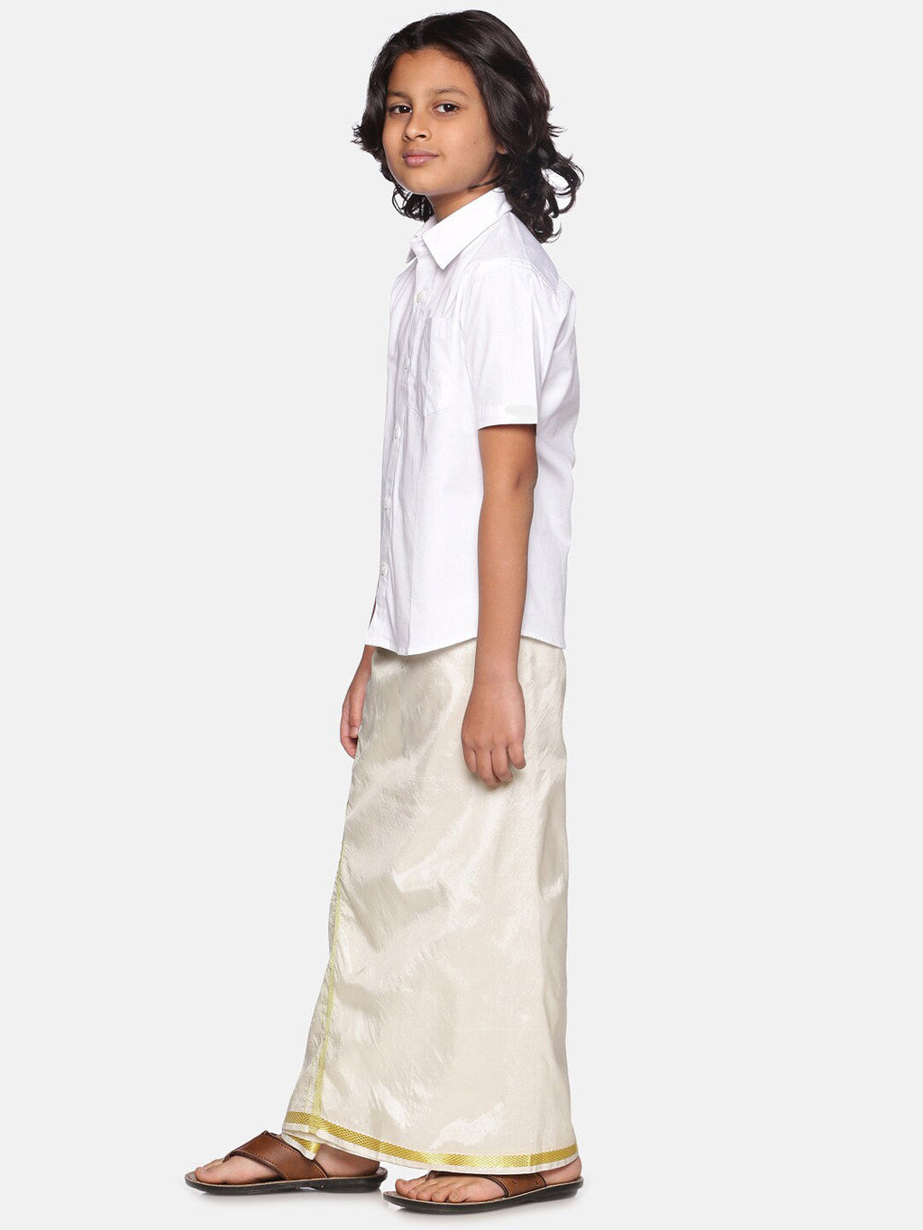 Sethukrishna Boys White Shirt with Readymade Dhoti | Grocsy