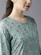 HERE&NOW Women Blue & Brown Printed Kurta with Palazzos & Dupatta | Grocsy