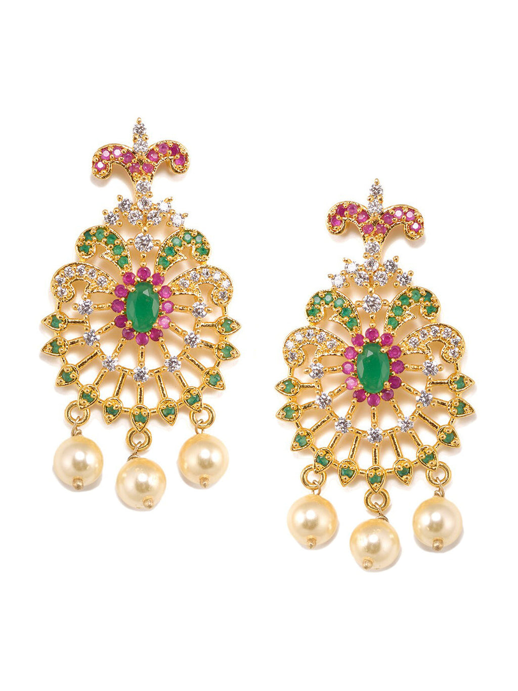 Saraf RS Jewellery Women Gold-Toned & Multi-Coloured CZ-Studded Handcrafted Jewellery Set | Grocsy