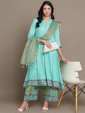 HERE&NOW Ethnic Motifs Printed Anarkali Kurta with Palazzos & Dupatta | Grocsy