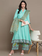 HERE&NOW Ethnic Motifs Printed Anarkali Kurta with Palazzos & Dupatta | Grocsy