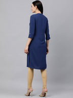 HERE&NOW Band Collar Roll UP Sleeves Knee Length Kurta | Grocsy