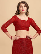 Sangria Maroon Embellished Sequinned Pure Georgette Saree | Grocsy