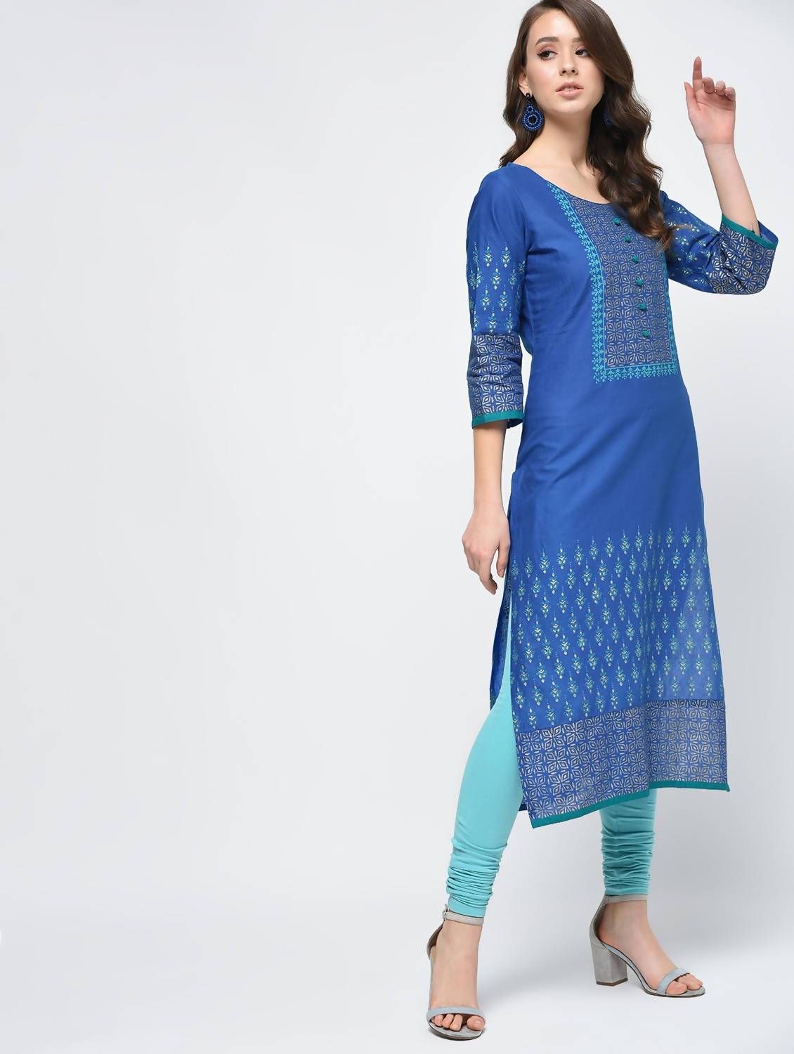 Indian Clothing Cheera Hand Block Print Royal Blue Color Straight Kurta | Grocsy