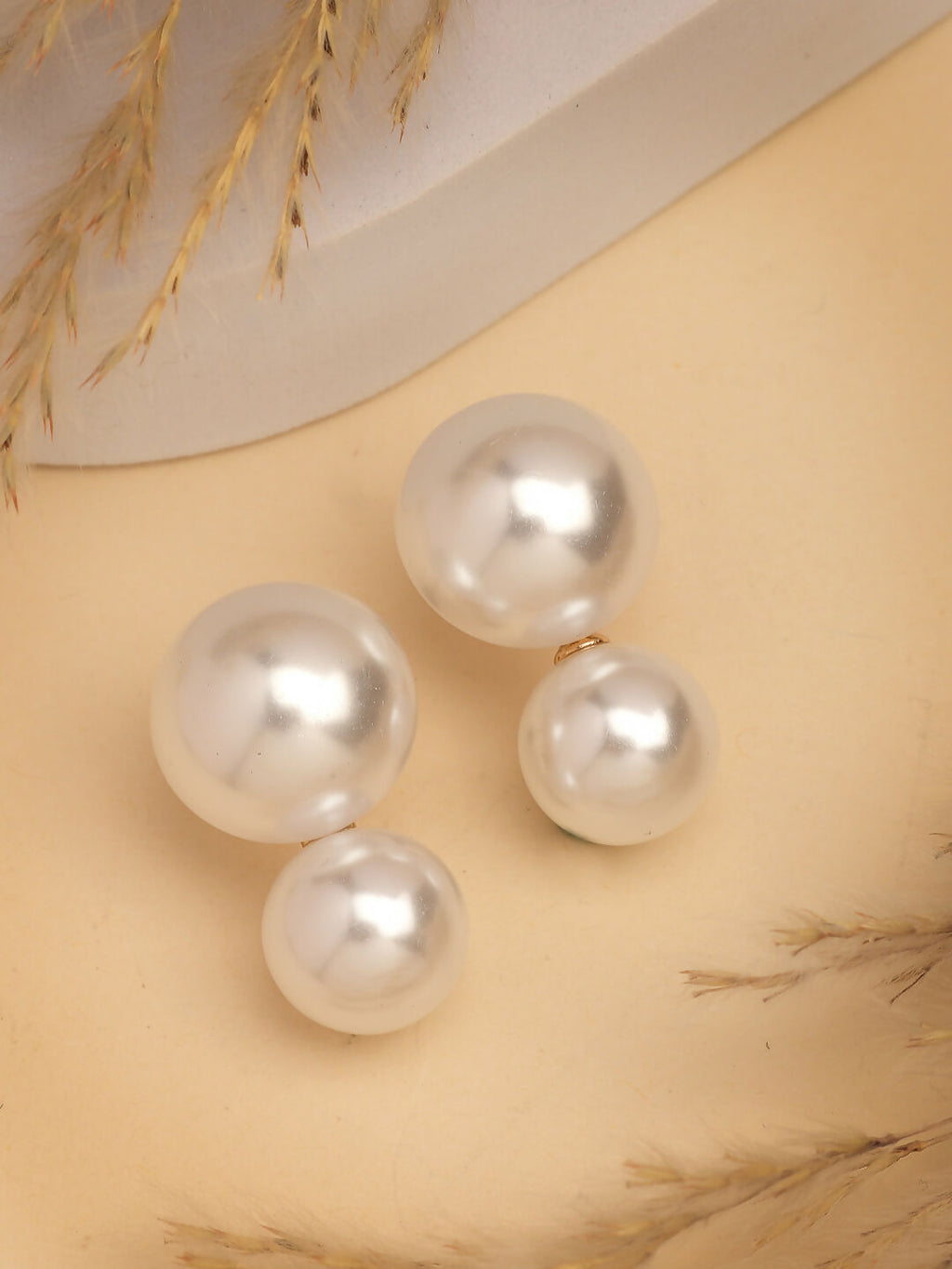 NVR Women's White Pearl Gold-Polished Circular Drop Earring | Grocsy