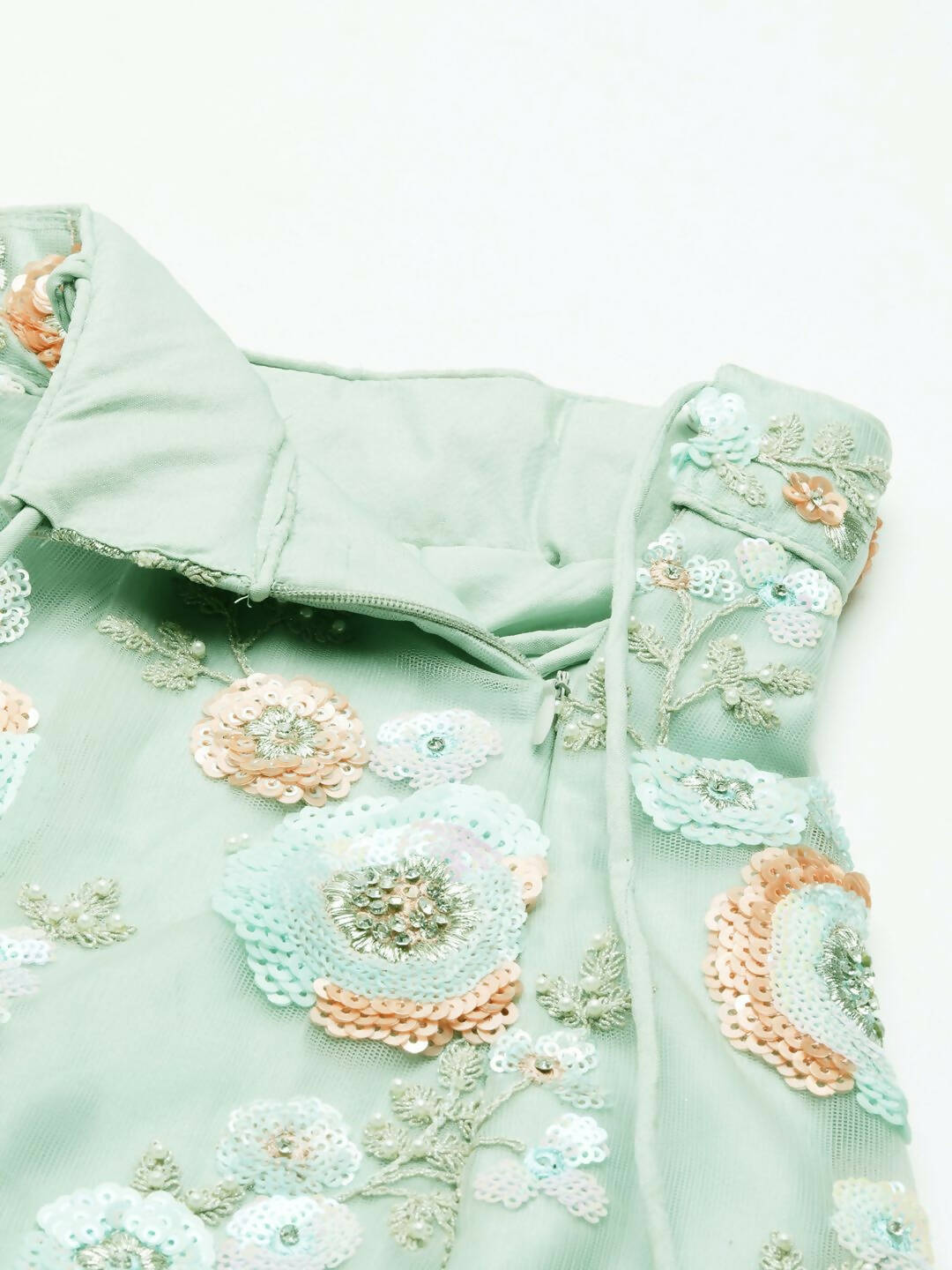 House of Panchhi Sea Green Net Sequins and Zarkan embroidery Lehenga choli & Dupatta | Grocsy