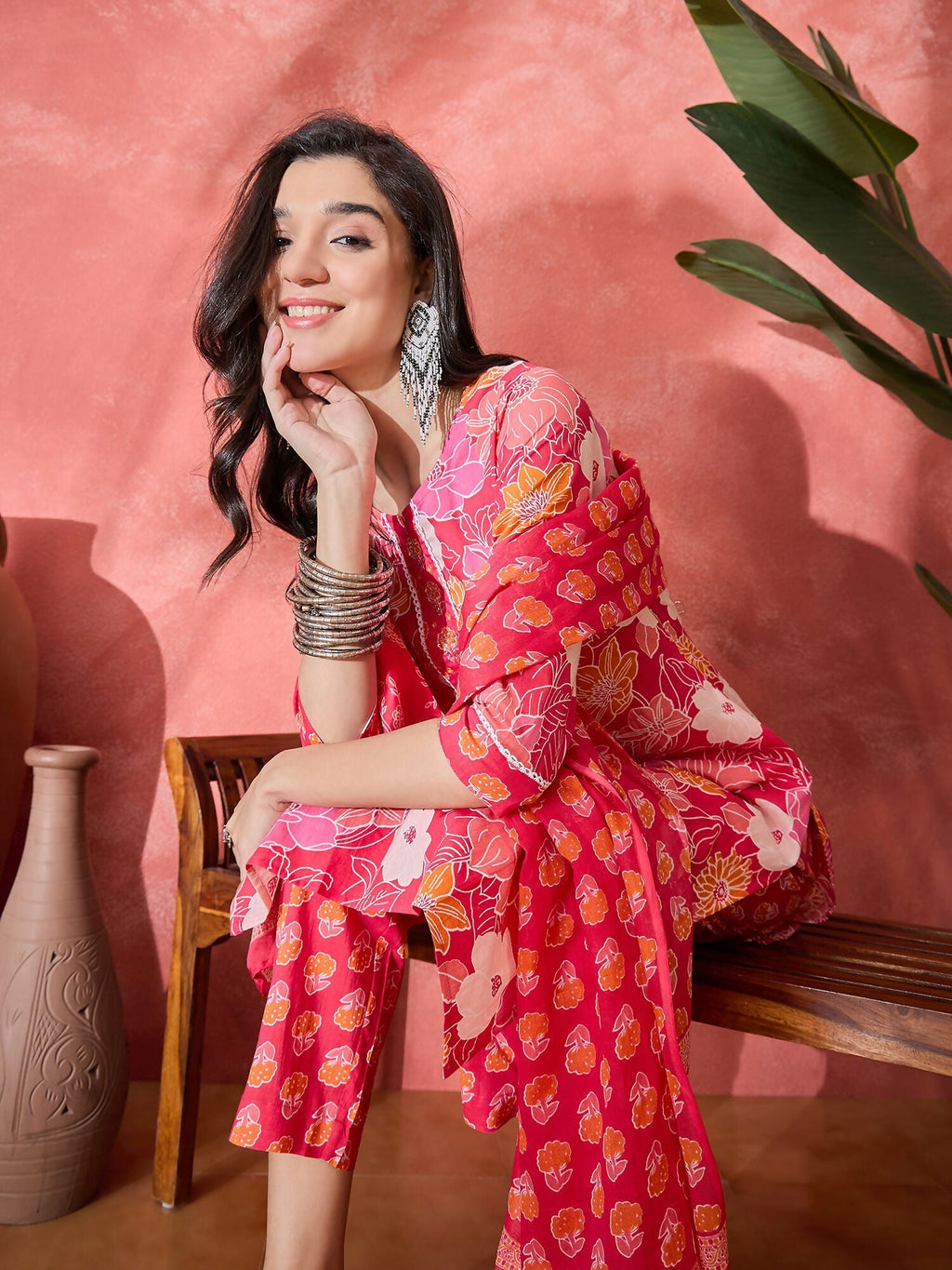 Joban Fashion Printed Pink Pure Cotton Kurta Set | Grocsy