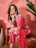 Joban Fashion Printed Pink Pure Cotton Kurta Set | Grocsy