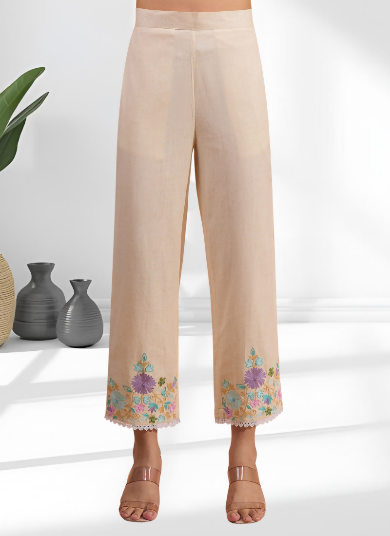 Joban Fashion Cream Linen Embroidered Readymade Cord Set | Grocsy