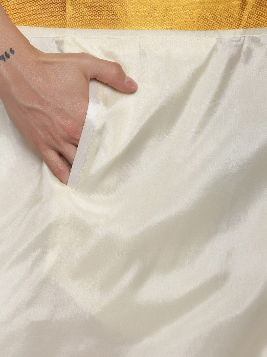Sethukrishna Men Cream Art Silk Gold Zari Border Dhoti | Grocsy