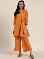 Sangria Women Rust Orange Solid Pure Cotton Kurta with Palazzos | Grocsy