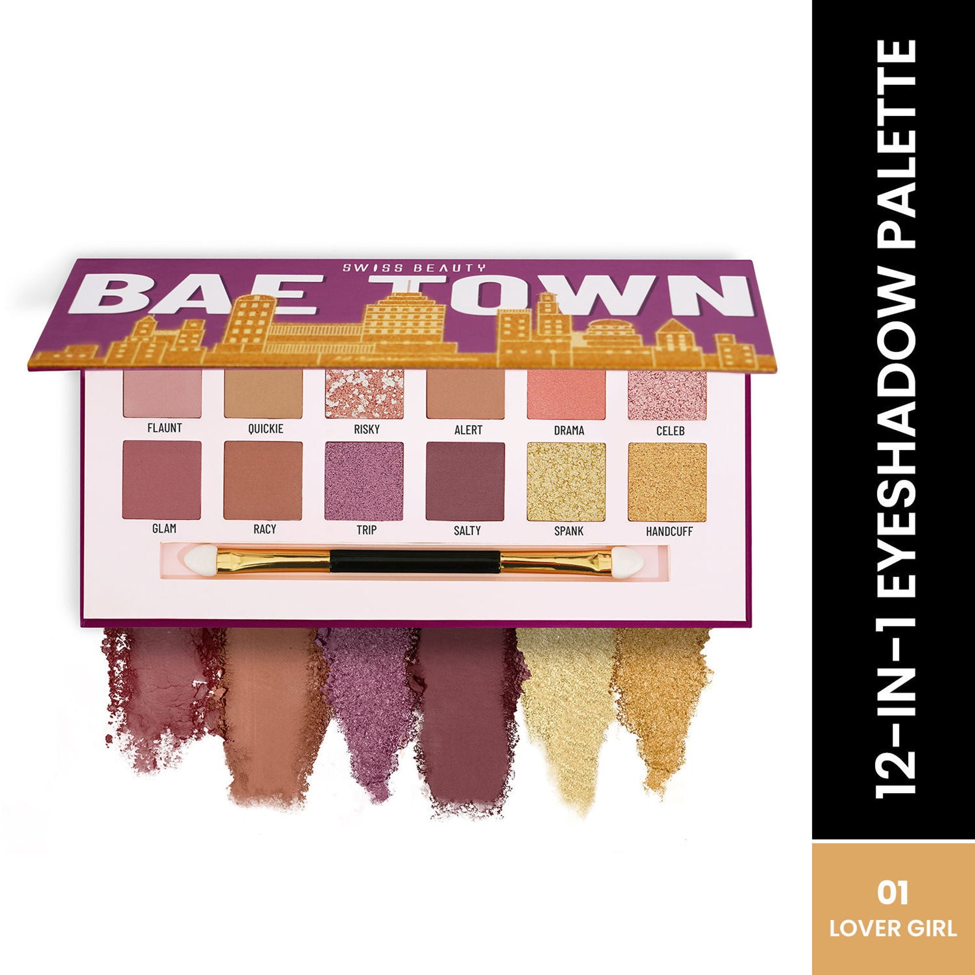 Swiss Beauty Bae Town 12-In-1 Comes Eyeshadow Palette With Eye Brush - 01 Lover Girl | Grocsy