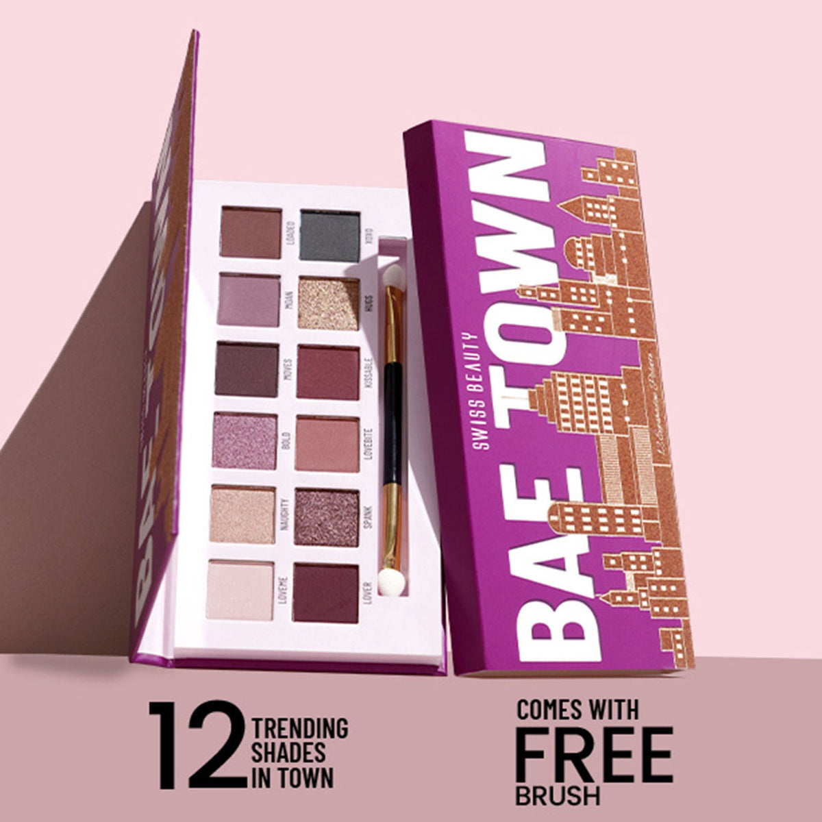 Swiss Beauty Bae Town 12-In-1 Comes Eyeshadow Palette With Eye Brush - 01 Lover Girl | Grocsy